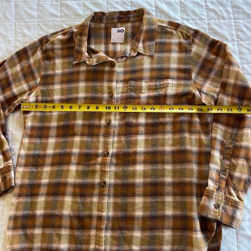 SO 100% Cotton Brown & Tan Plaid Flannel | Button-Up Shirt